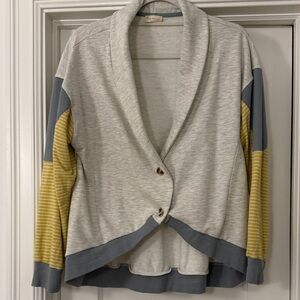 Hem & Thread Gray Cardigan with Yellow and Blue Details
